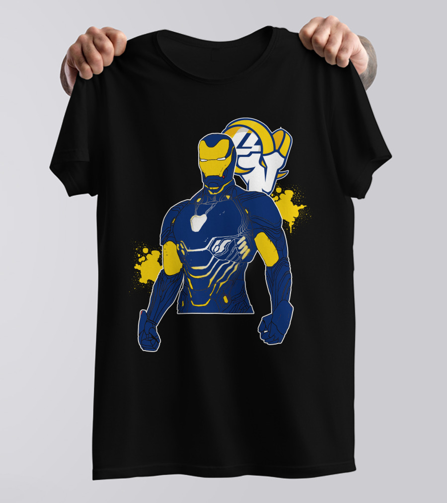 Iron Man Blue And Yellow With Los Angeles Rams T-Shirt