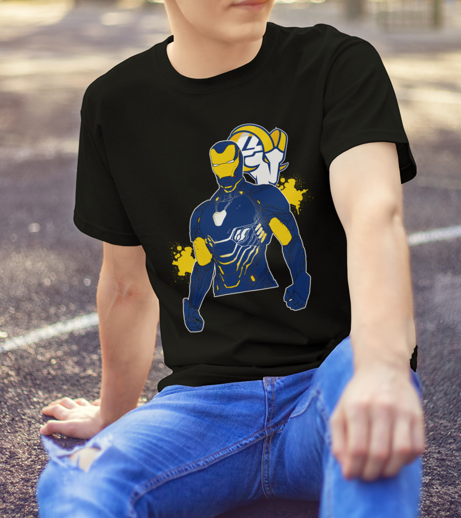 Iron Man Blue And Yellow With Los Angeles Rams T-Shirt