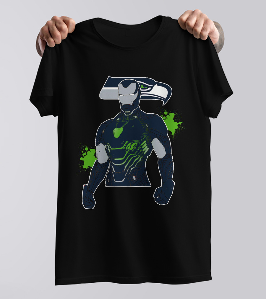 Iron Man Seattle Seahawks Fusion Football Hero Iconic Crossover T-Shirt