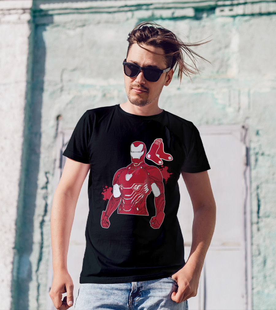 Iron Man Boston Red Sox Crossover Iconic Marvel Mlb Fusion T-Shirt