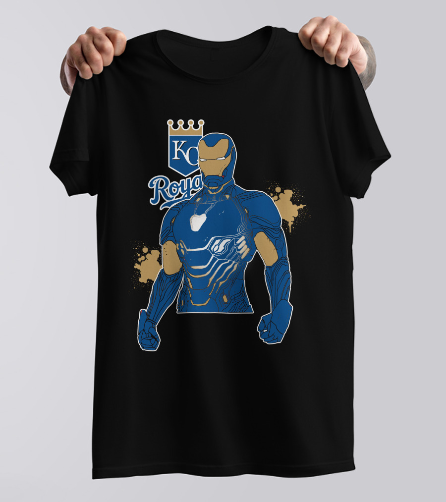 Iron Man Kc Royals Fusion With Blue Armor And Crown T-Shirt