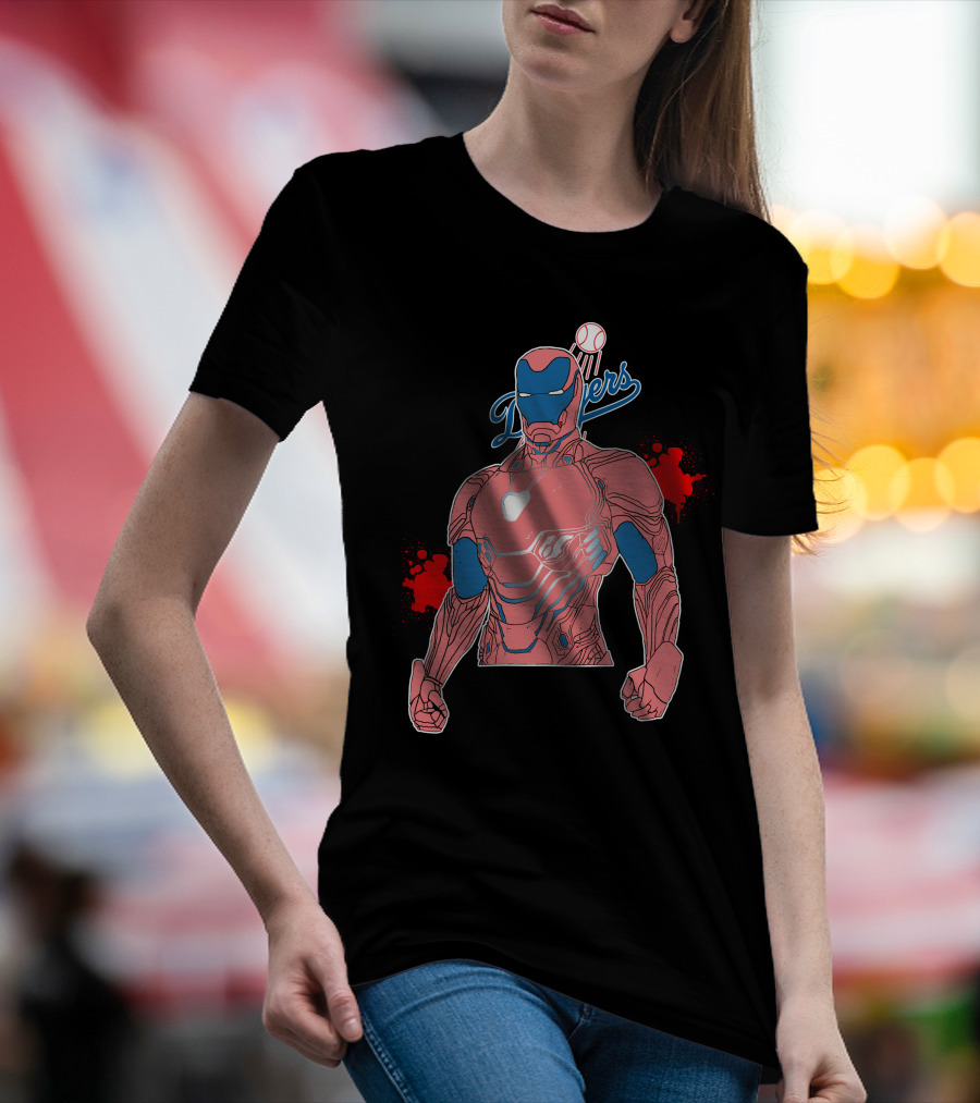 Iron Man Dodgers Baseball Fusion Heroic Crossover T-Shirt