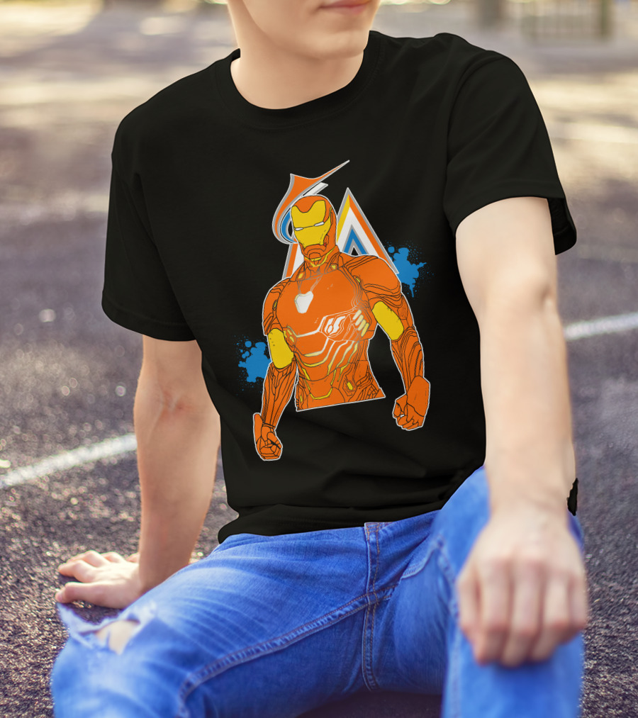 Iron Man Miami Marlins Crossover Iconic Mashup T-Shirt