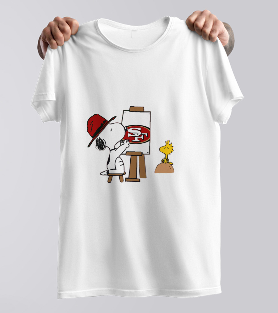 49ers Sf Logo Snoopy Painting With Woodstock T-Shirt