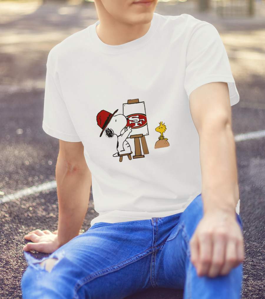 49ers Sf Logo Snoopy Painting With Woodstock T-Shirt