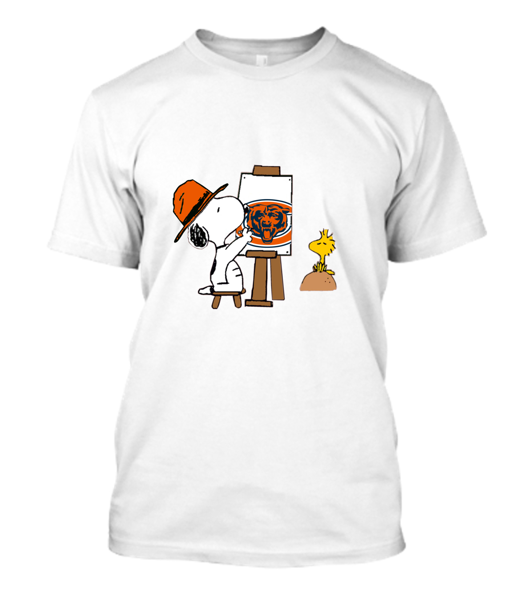 Snoopy Painting Chicago Bears Logo With Woodstock T-Shirt