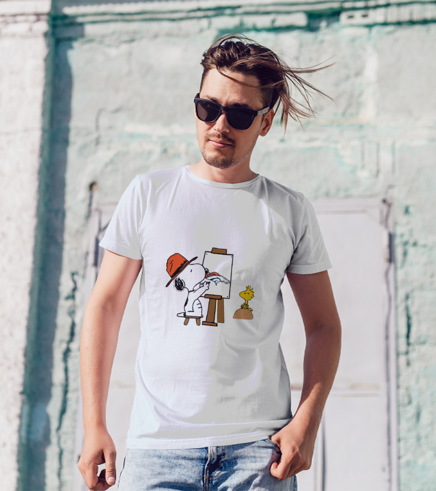 Broncos Snoopy Painting Nfl Team Logo With Woodstock T-Shirt