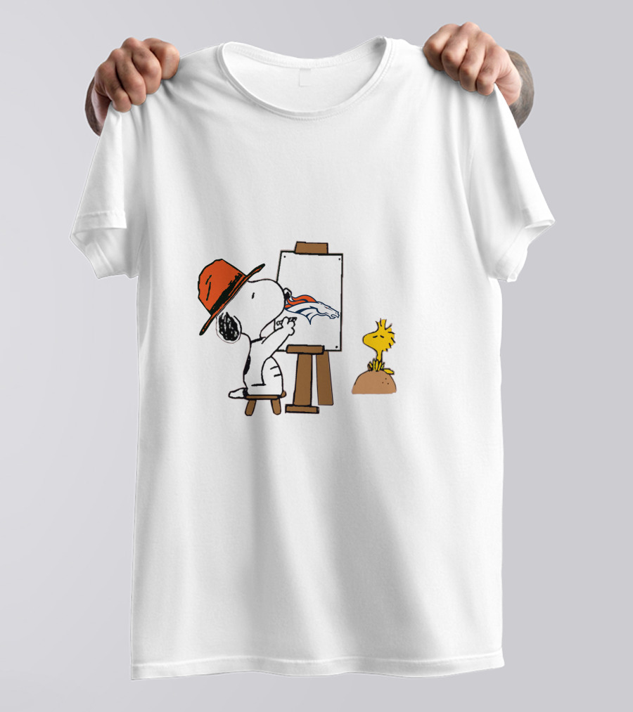 Broncos Snoopy Painting Nfl Team Logo With Woodstock T-Shirt