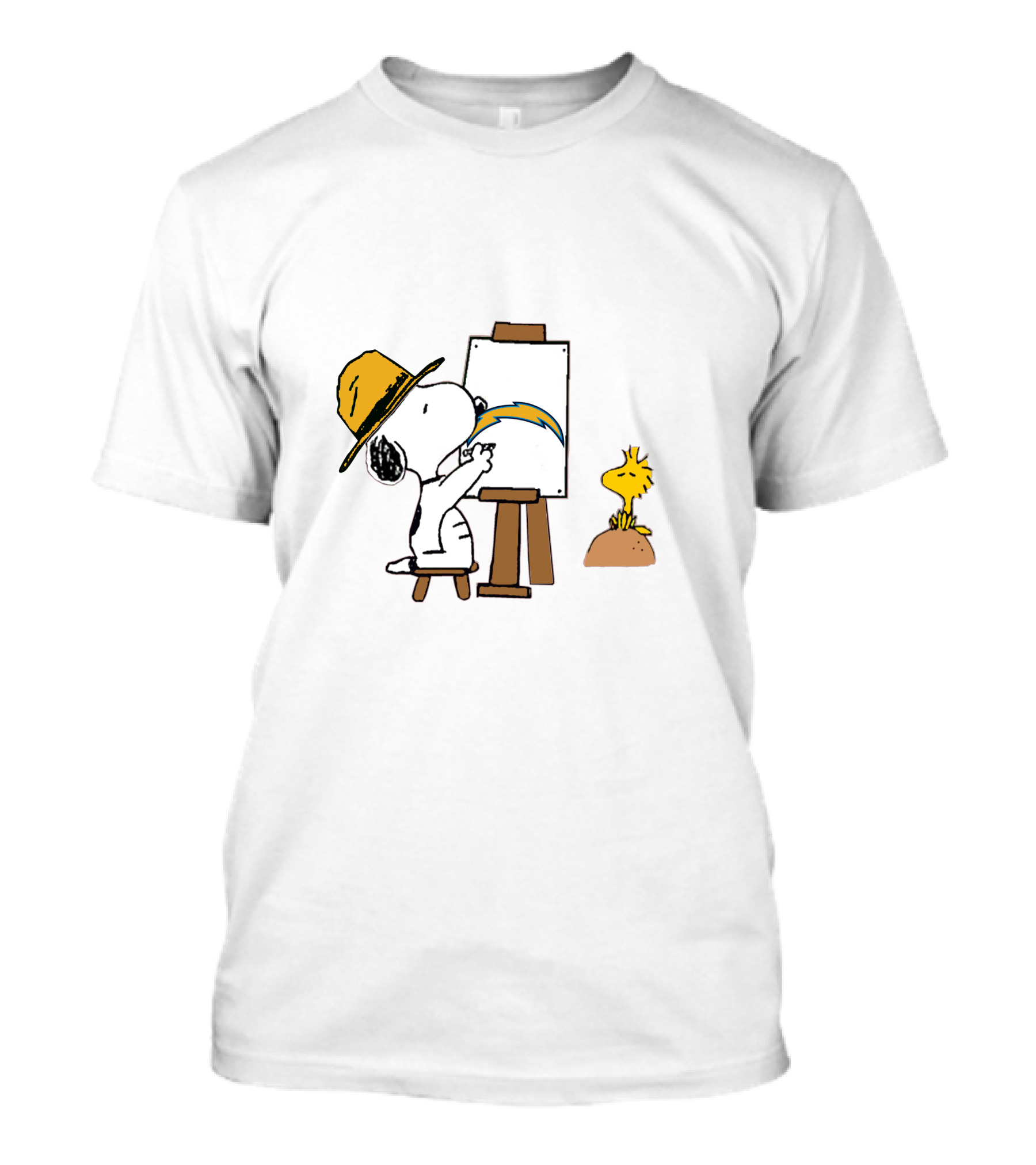 Snoopy Painting Chargers Logo With Woodstock T-Shirt