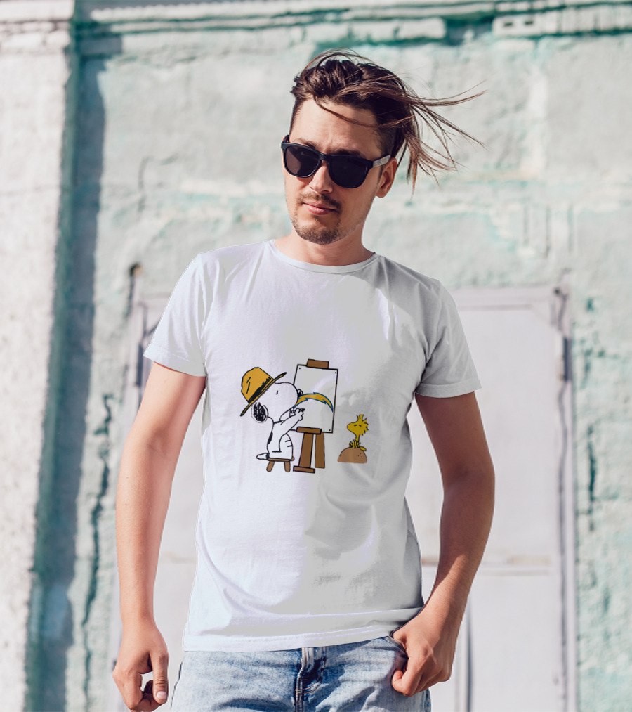 Snoopy Painting Chargers Logo With Woodstock T-Shirt