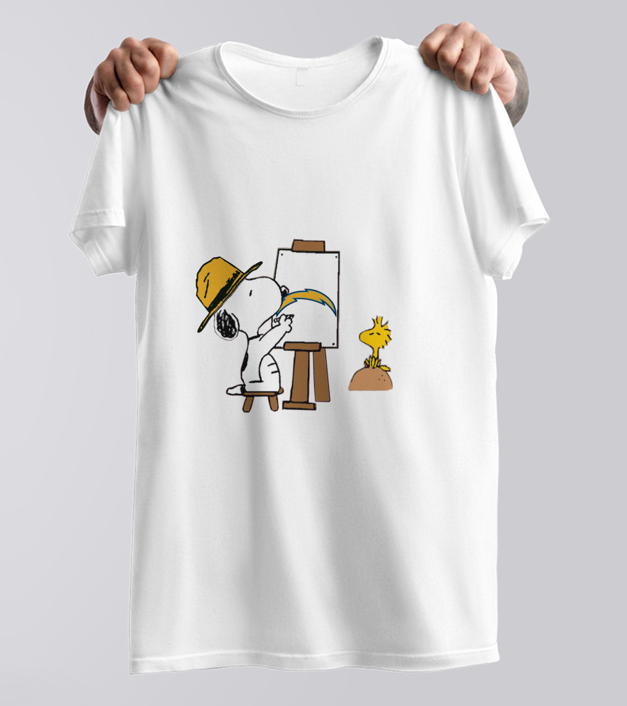 Snoopy Painting Chargers Logo With Woodstock T-Shirt