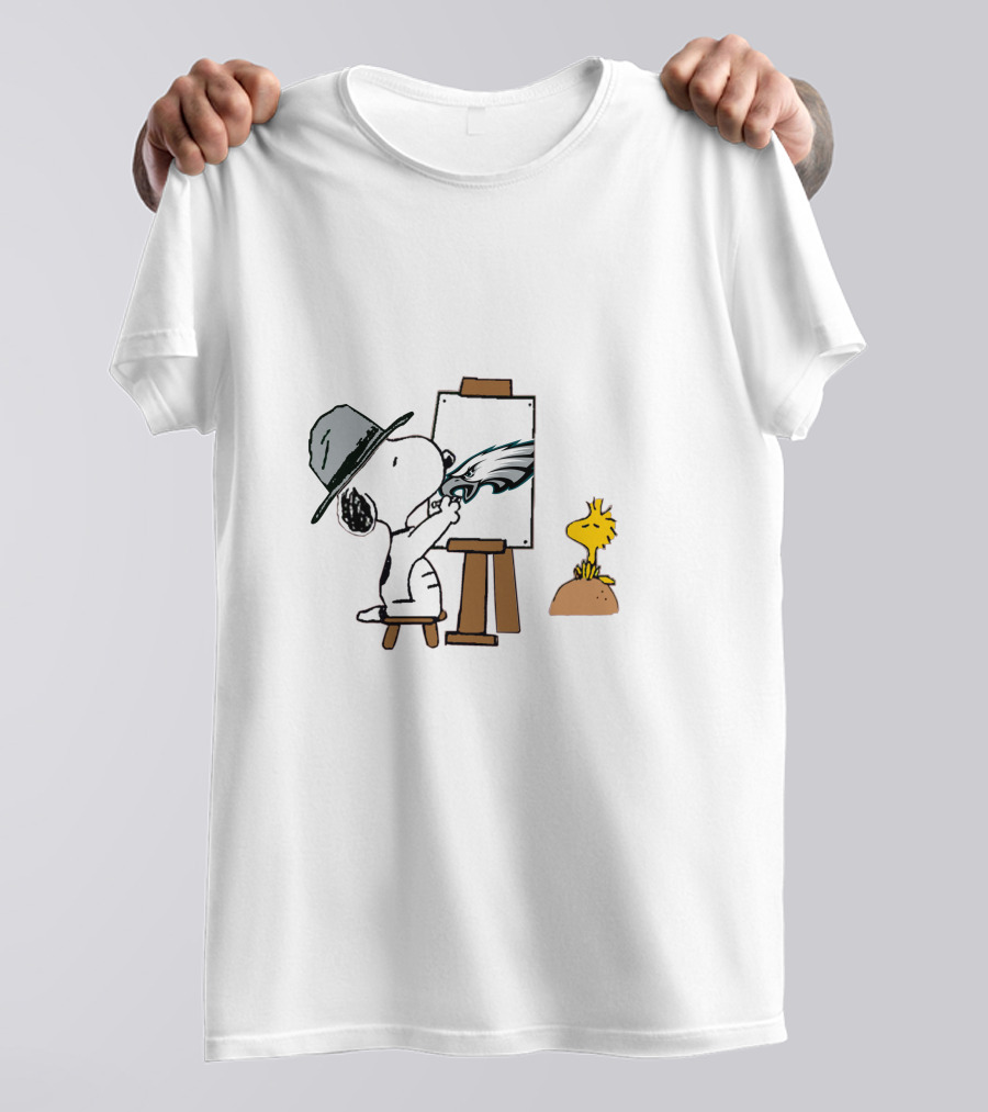Snoopy Painting Philadelphia Eagles Logo With Woodstock T-Shirt