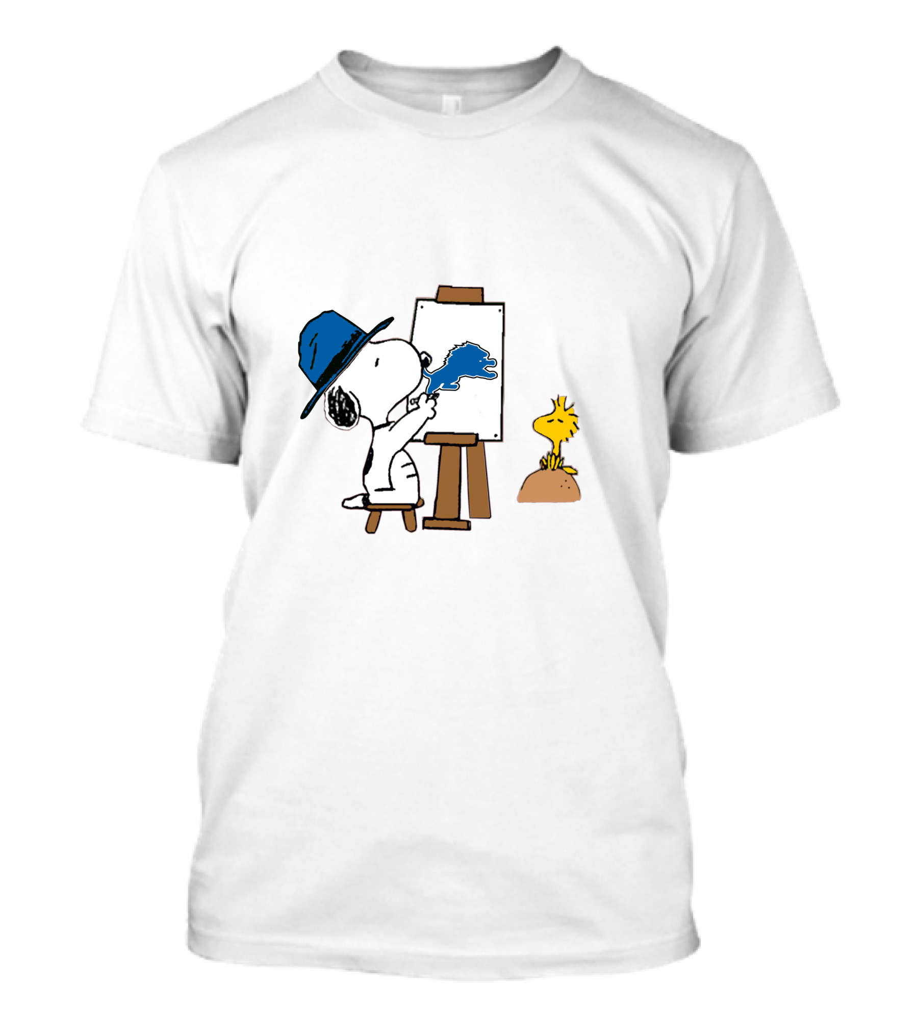 Snoopy Painting With Blue Brushstroke And Woodstock T-Shirt