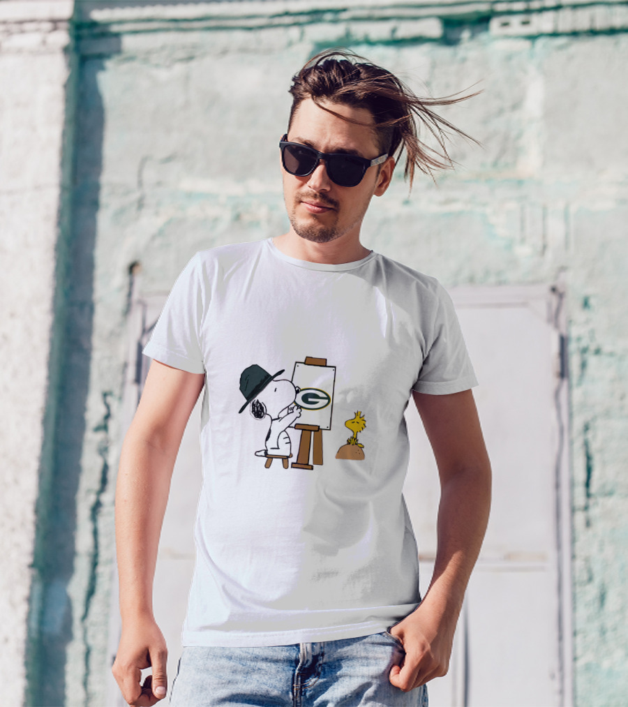 Packers Painter Snoopy Green Bay Logo Woodstock T-Shirt