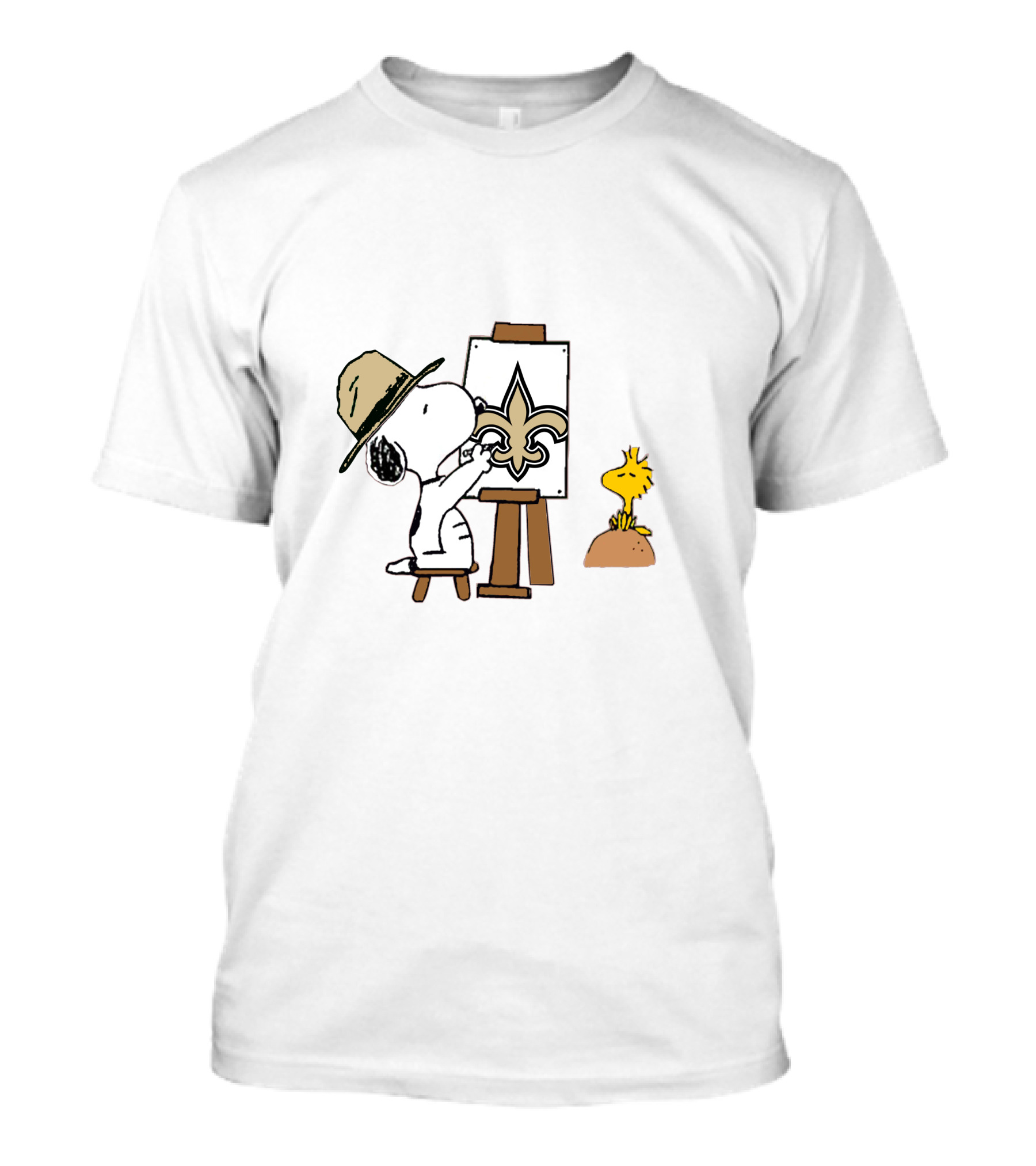 Snoopy Painting New Orleans Saints Fleur-De-Lis With Woodstock T-Shirt