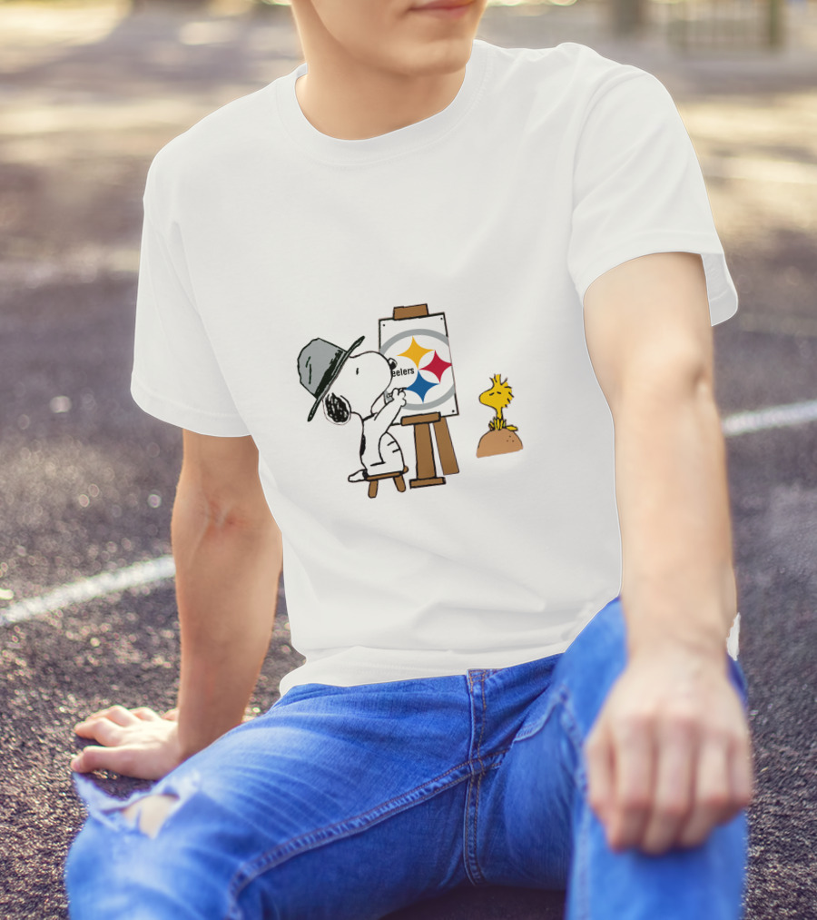 Steelers Snoopy Painting Team Logo With Woodstock T-Shirt