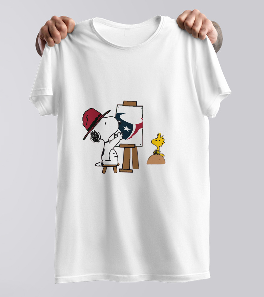 Snoopy Painting Houston Texans Logo With Woodstock T-Shirt