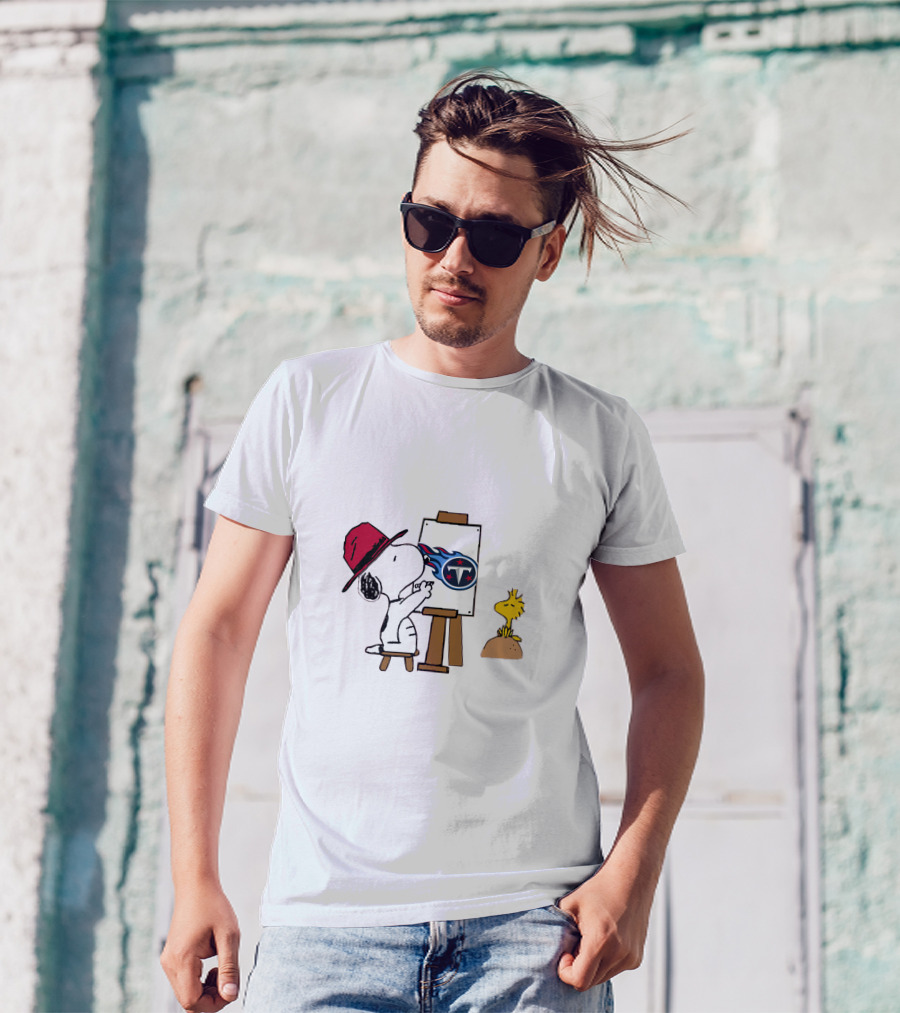 Titans Snoopy Painting With Football T-Shirt