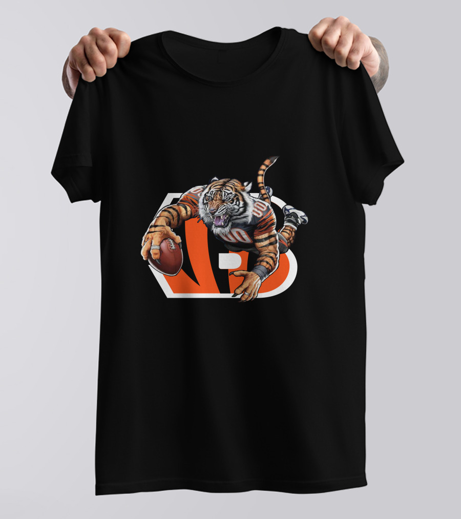 Cincinnati Bengals Tiger With Football And Bold B Emblem T-Shirt