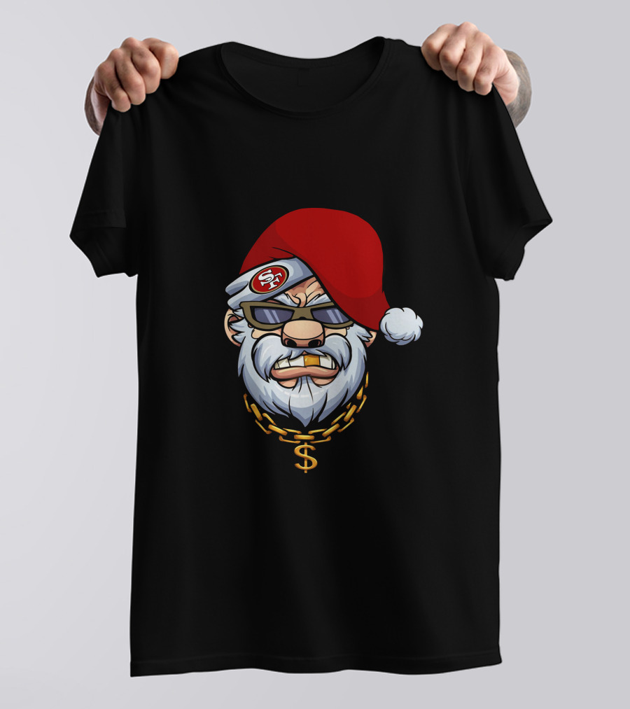 49ers Santa Swag With Sunglasses And Gold Chain T-Shirt