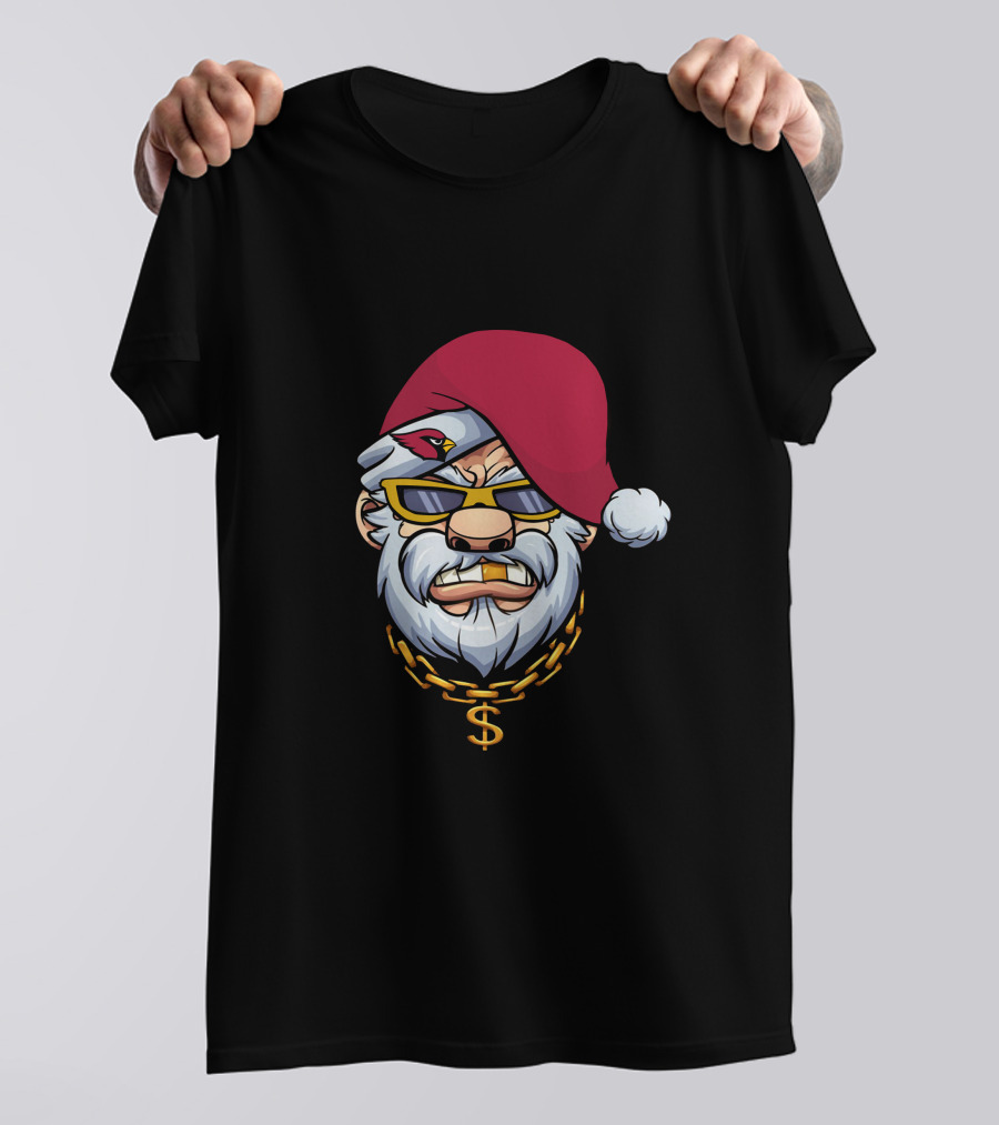 Cardinals Santa Gangster Christmas Gold Chain Sunglasses T-Shirt