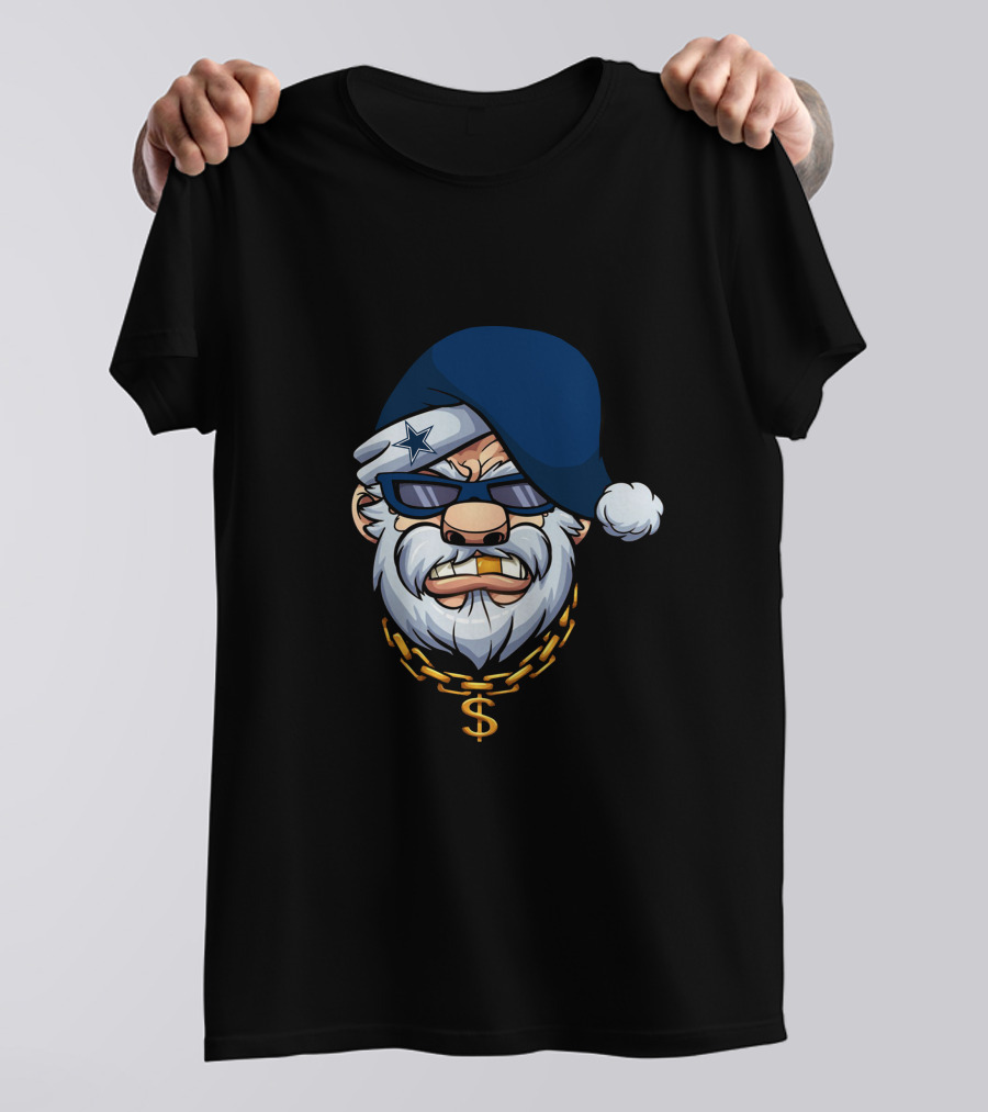 Cowboys Gangster Santa Blue Beanie Dollar Chain Sunglasses Star Patch T-Shirt