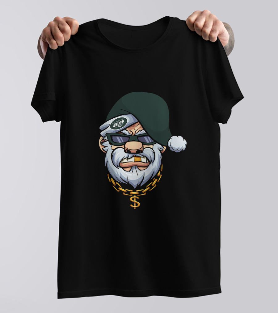 Jets Santa With Green Hat And Dollar Chain T-Shirt