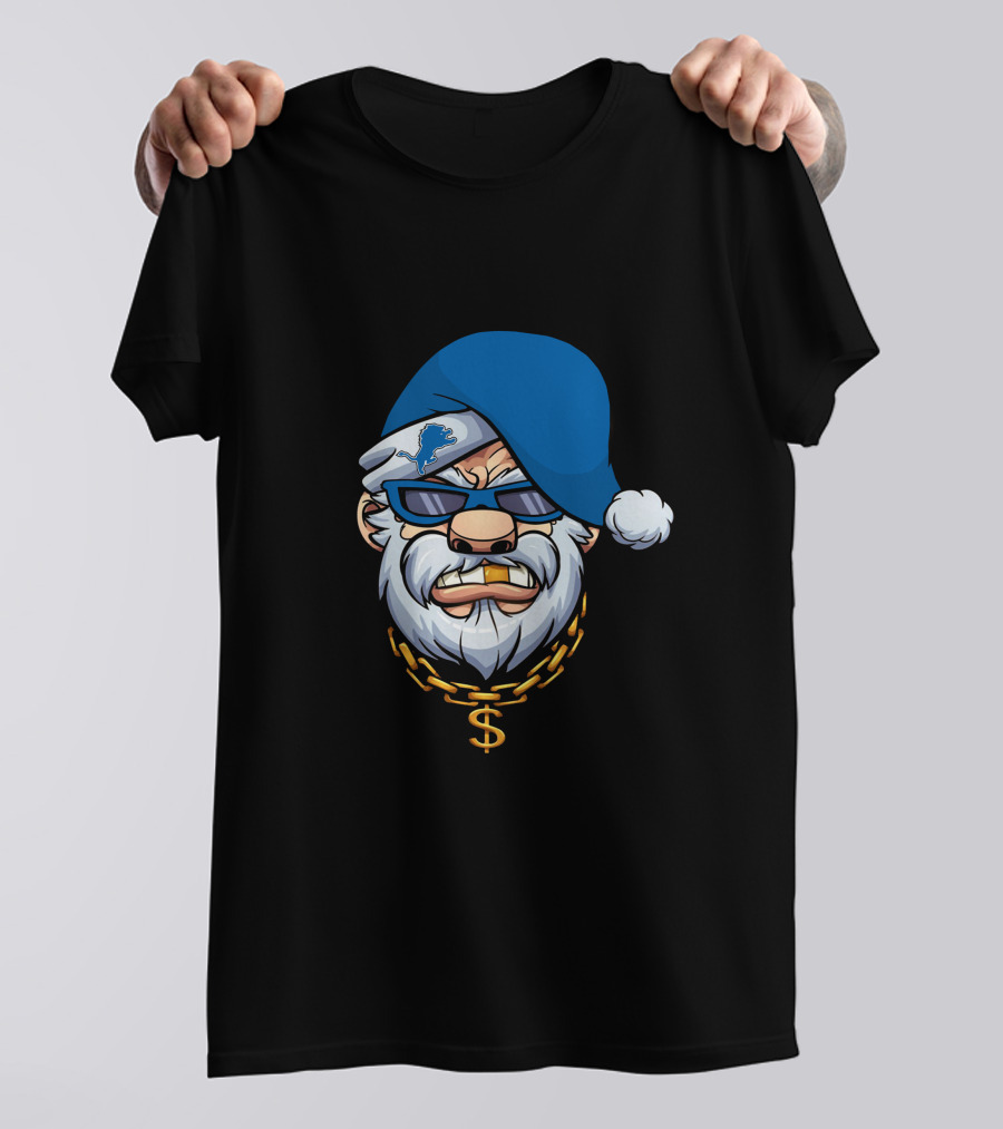 Lions Gangster Santa Detroit Football Dollar Chain T-Shirt