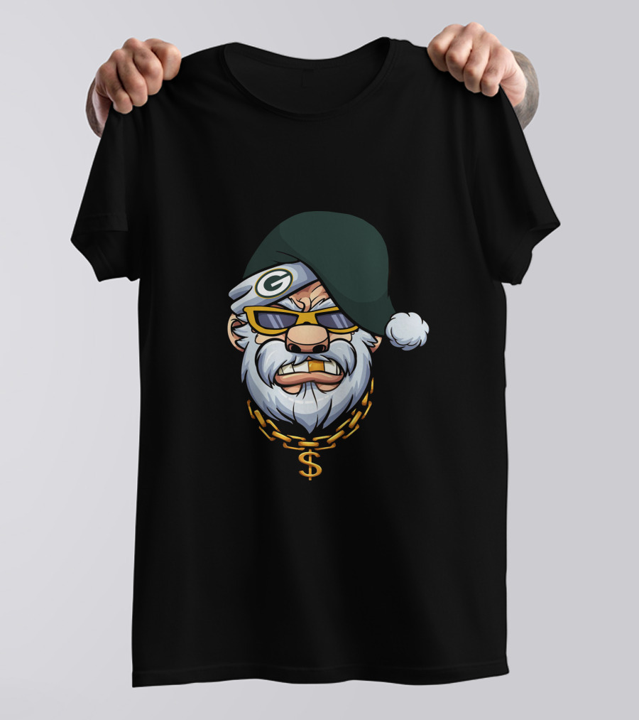Packers Gangster Santa Holiday Style With Gold Chain And Sunglasses T-Shirt