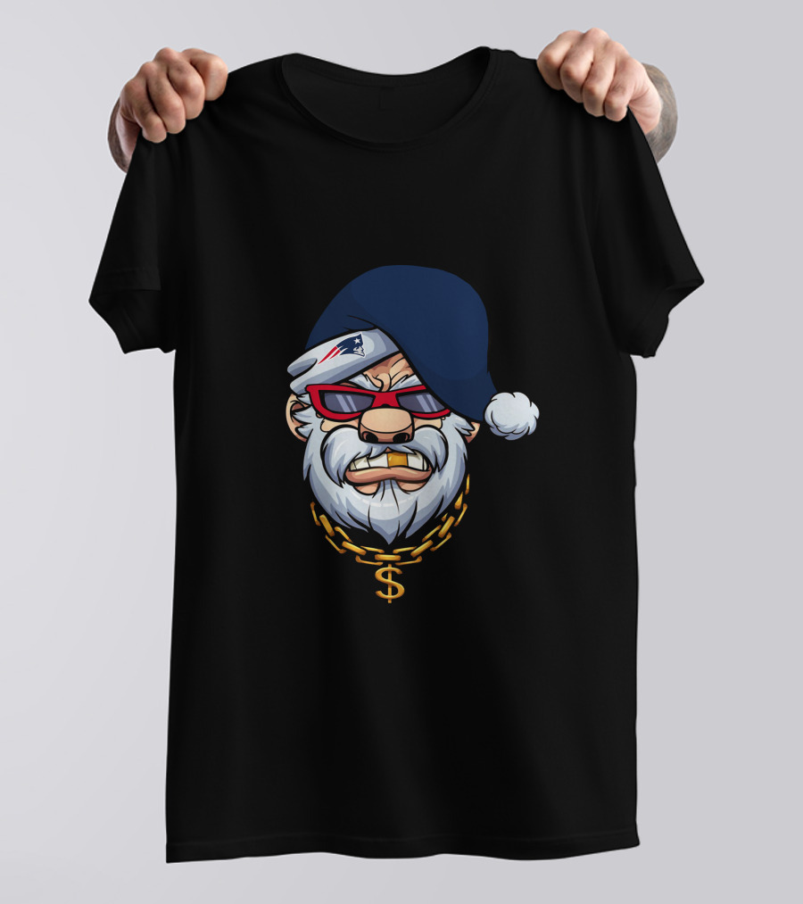 Patriots Gangster Santa Dollar Chain Red Sunglasses Navy Hat T-Shirt