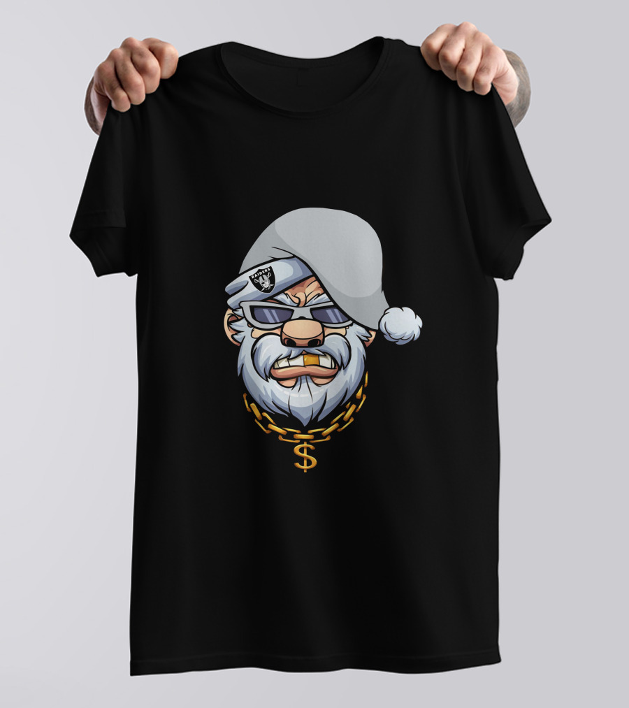 Gangster Santa Raiders Style With Sunglasses And Dollar Chain T-Shirt