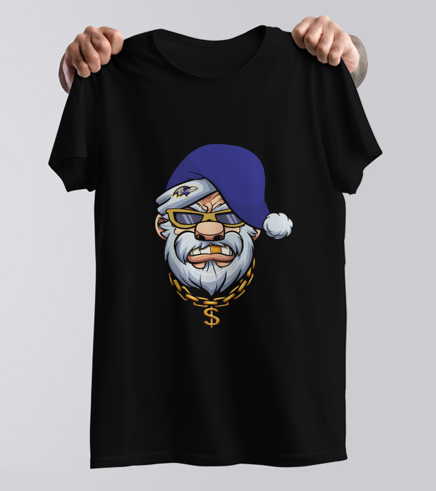 Ravens Gangster Santa Claus With Blue Cap And Gold Chain T-Shirt