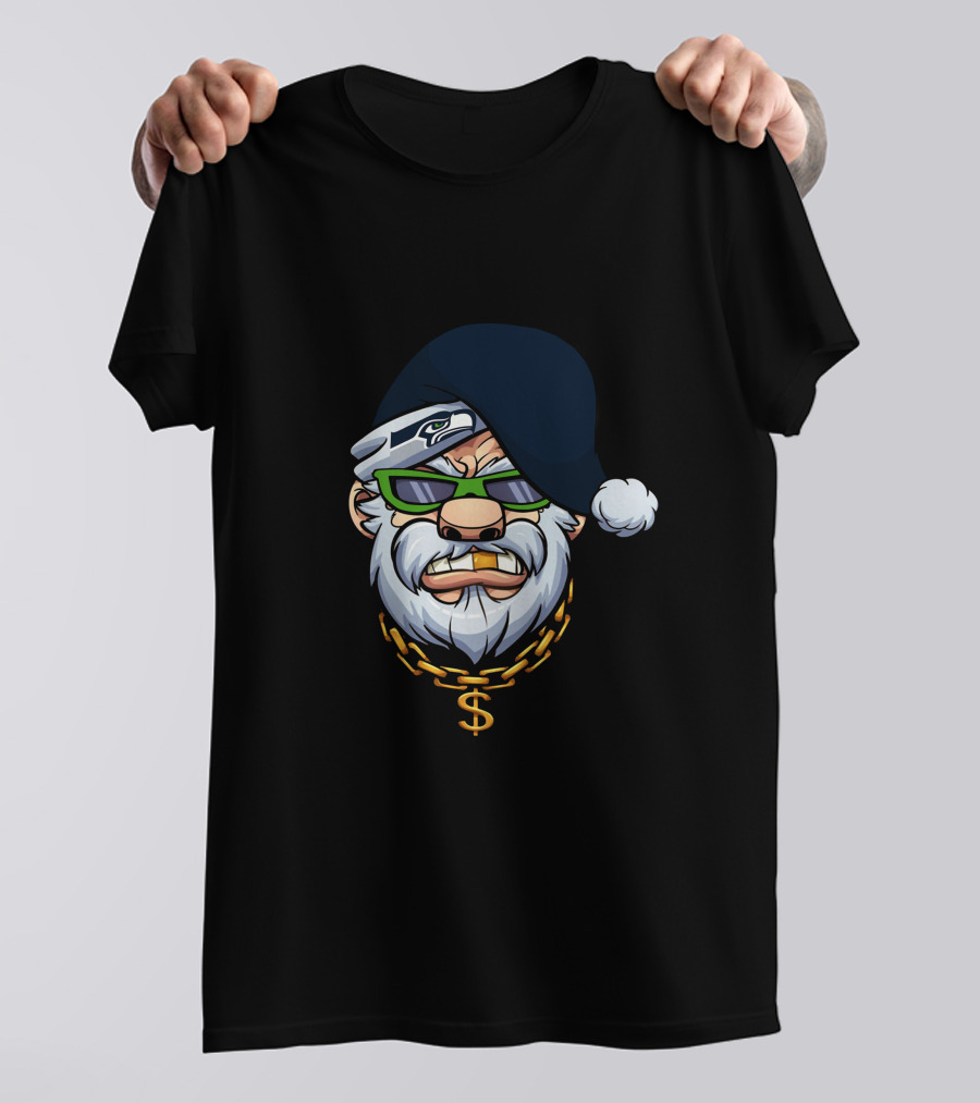 Seahawks Gangster Santa With Chain And Shades T-Shirt