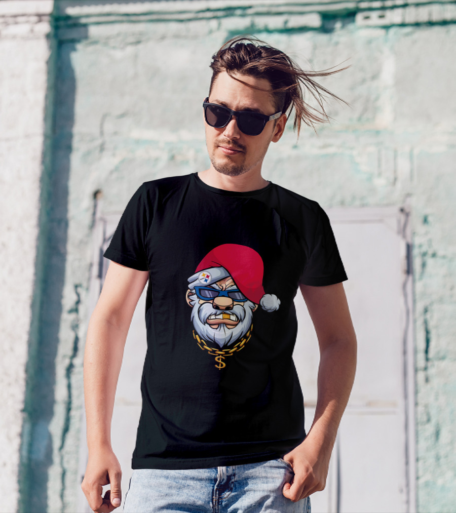 Steelers Gangster Santa Claus With Sunglasses And Gold Chain T-Shirt