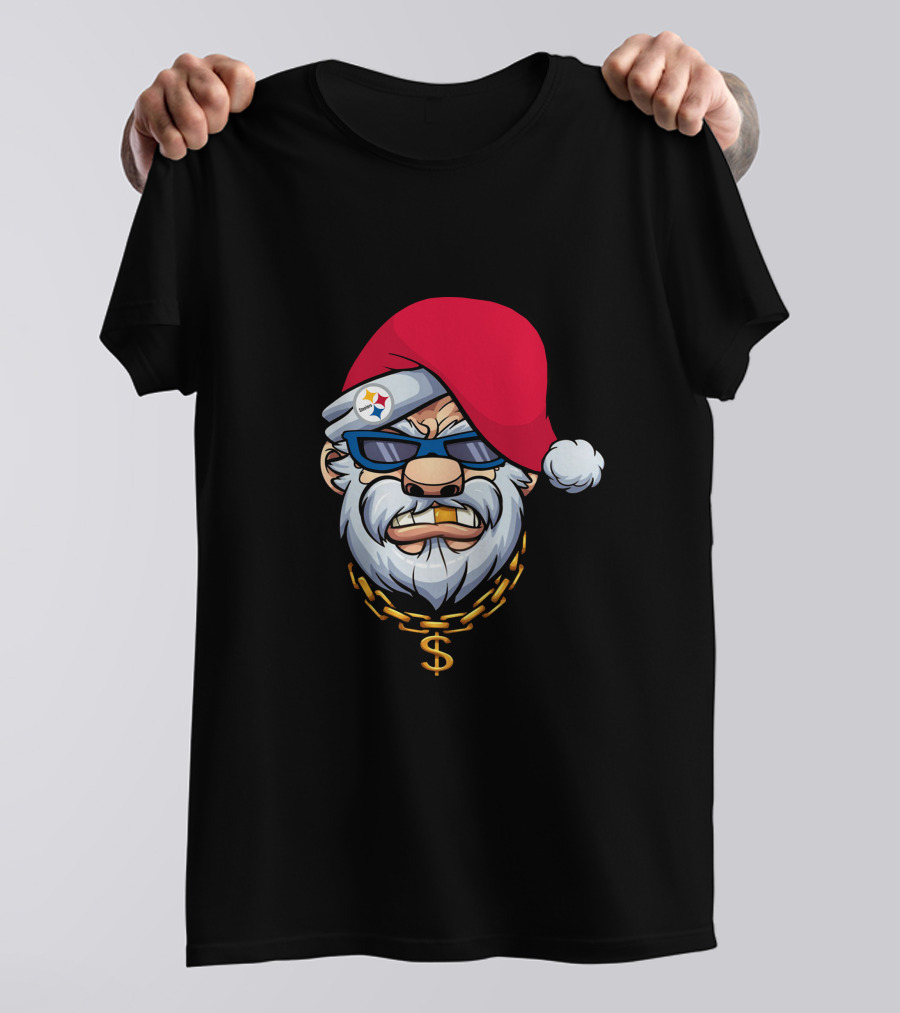Steelers Gangster Santa Claus With Sunglasses And Gold Chain T-Shirt