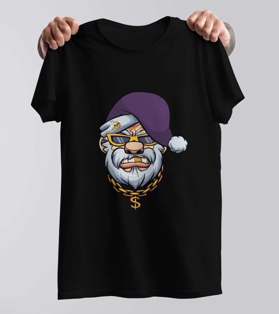 Vikings Gangster Santa With Purple Hat And Gold Chain T-Shirt