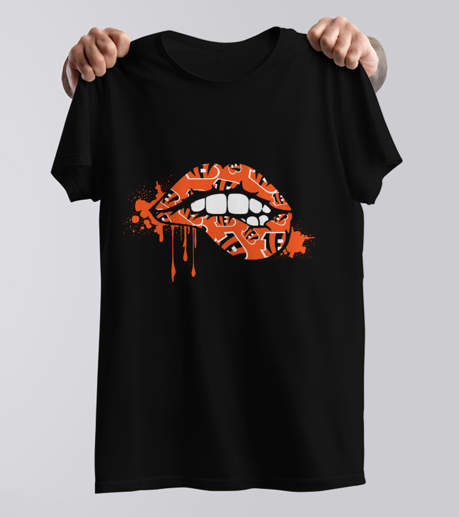 Dripping Lips Cincinnati Bengals Iconic Orange Pattern Bite T-Shirt