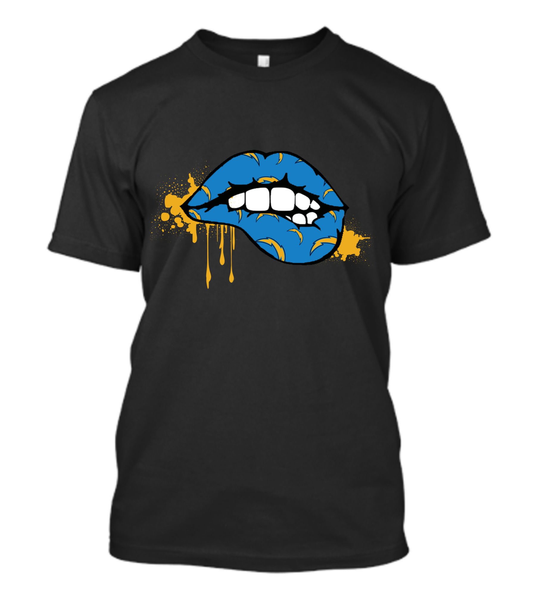 Dripping Lips Blue And Yellow Chargers Theme T-Shirt