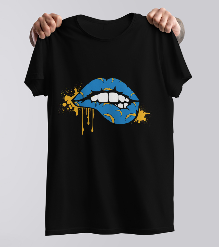 Dripping Lips Blue And Yellow Chargers Theme T-Shirt