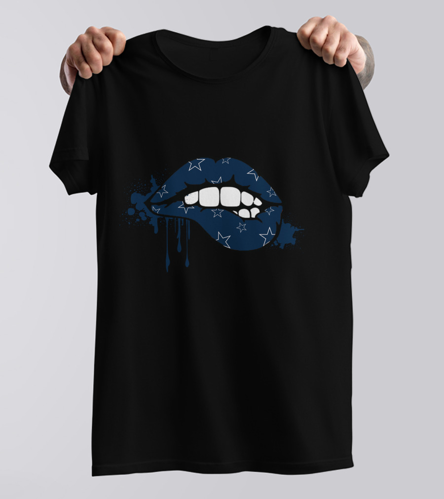 Dripping Lips Blue Star Pattern Cowboys T-Shirt