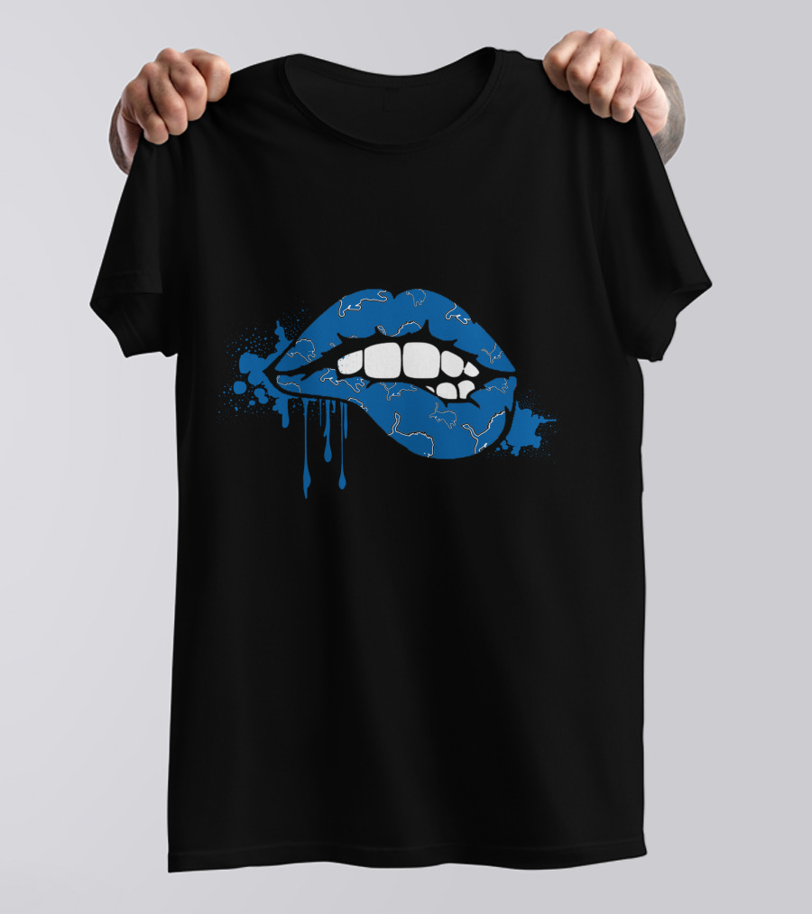 Dripping Blue Lips With White Lions Outline T-Shirt