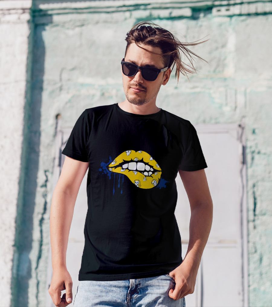 Dripping Lips Los Angeles Rams Yellow Blue Paint Splatter T-Shirt