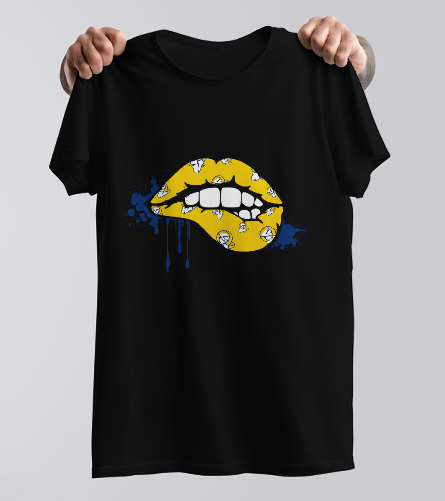 Dripping Lips Los Angeles Rams Yellow Blue Paint Splatter T-Shirt