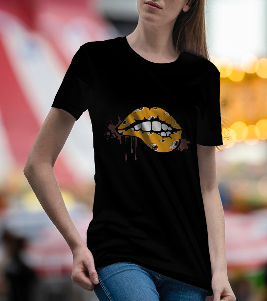 Dripping Lips Patterned With Iconic Redskins Logos T-Shirt