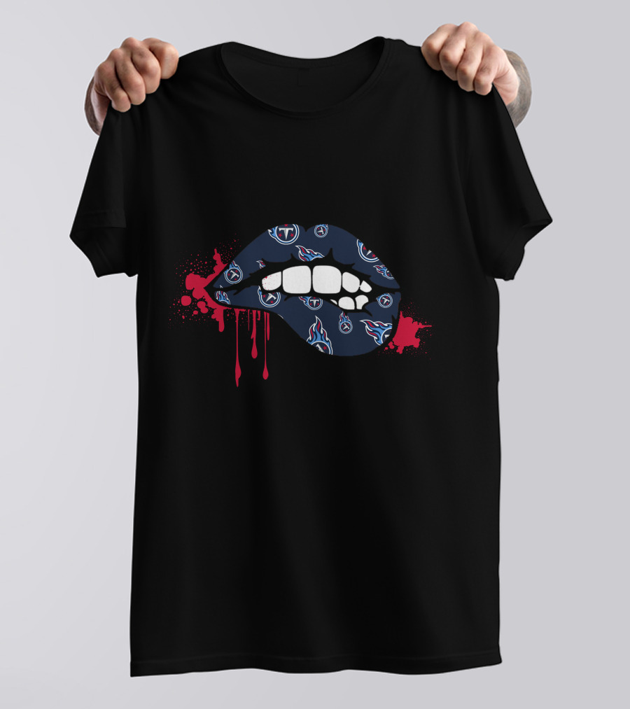 Dripping Lips Tennessee Titans Logos Red Splash T-Shirt