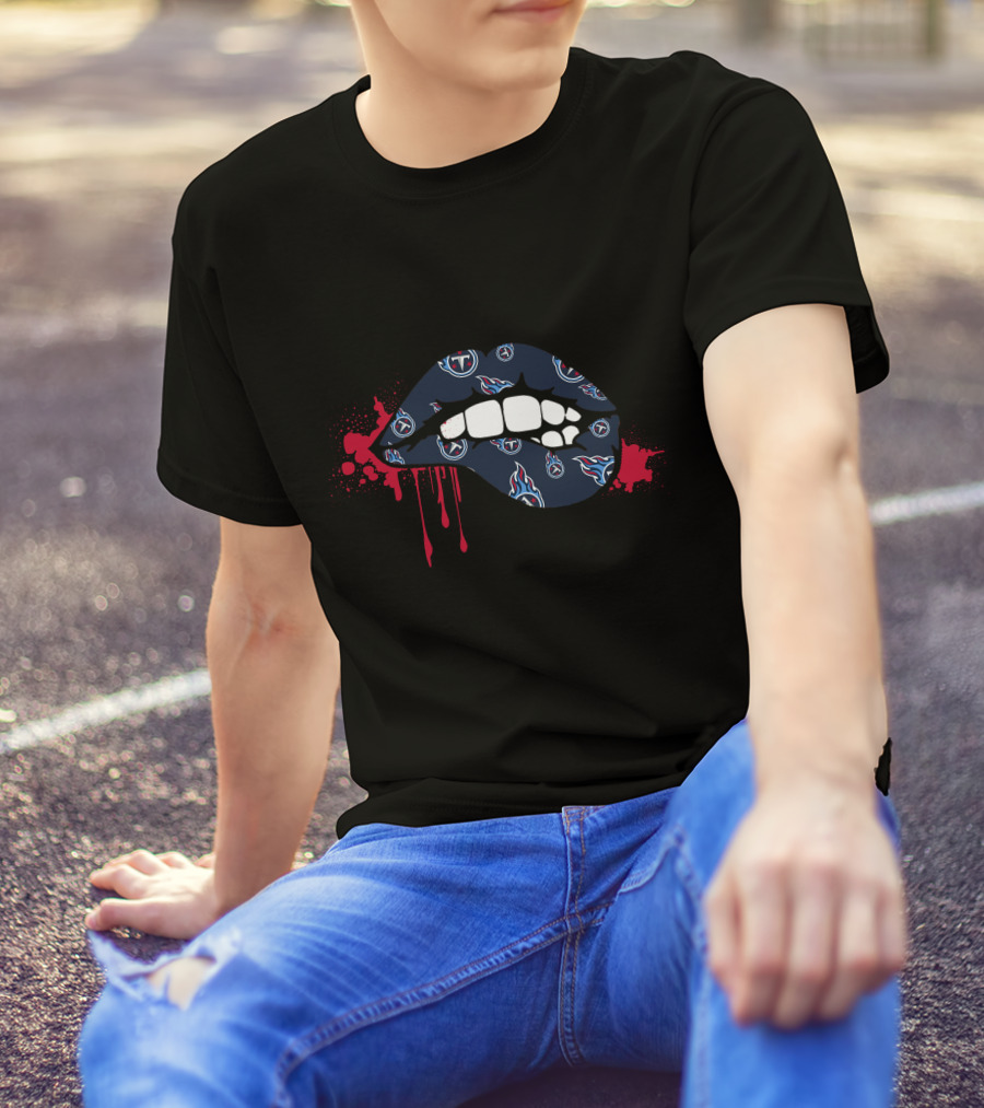 Dripping Lips Tennessee Titans Logos Red Splash T-Shirt