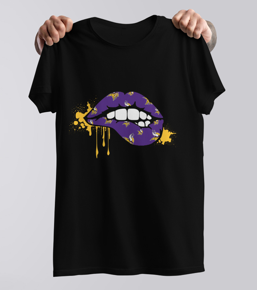 Dripping Lips Purple With Vikings Logos T-Shirt