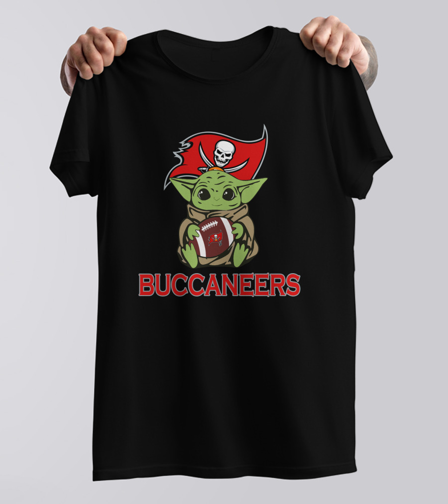 Buccaneers Baby Yoda Holding Football Star Wars T-Shirt