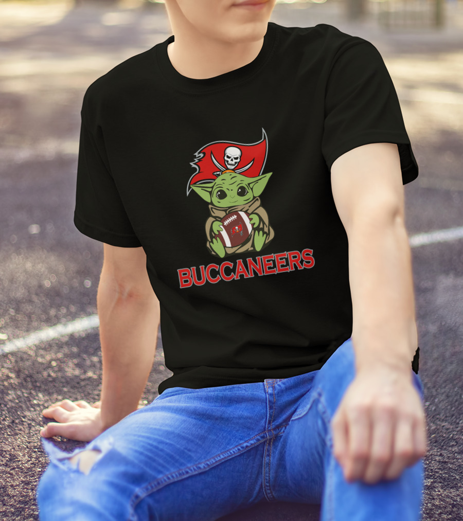 Buccaneers Baby Yoda Holding Football Star Wars T-Shirt