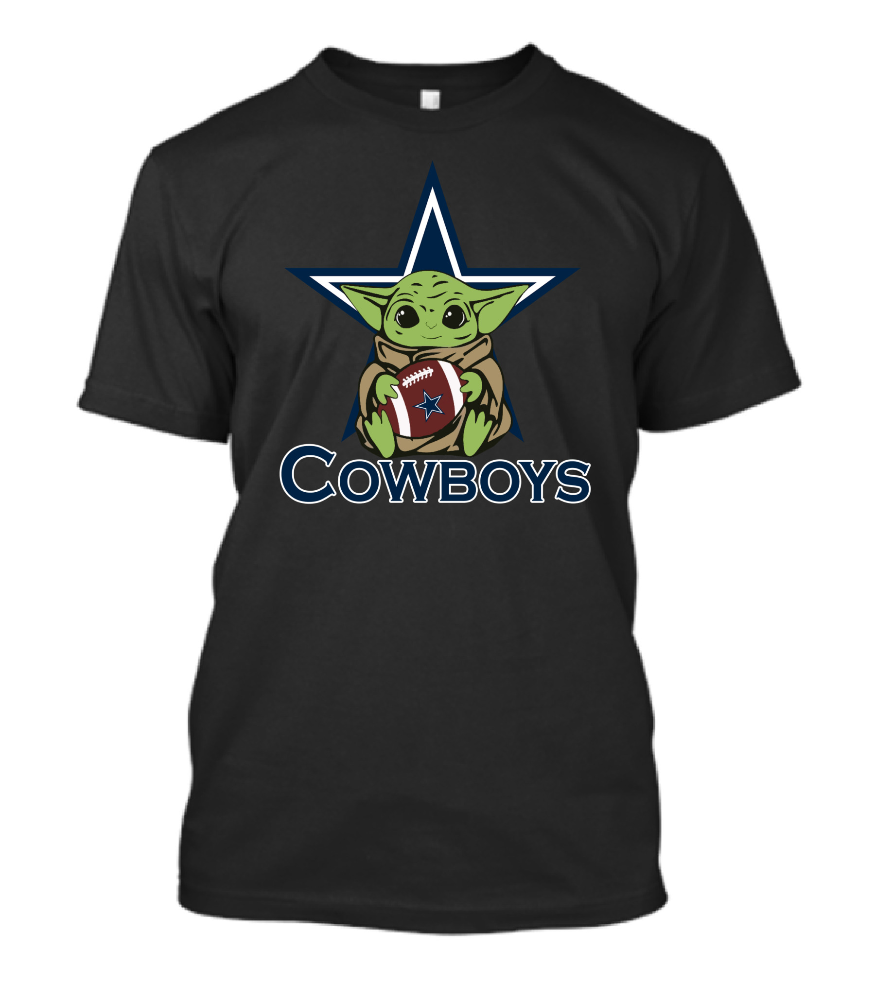 Cowboys Baby Yoda Holding Football Star Wars Mandalorian Dallas Star T-Shirt